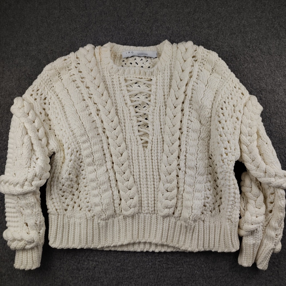 IRO Paris Fresh Chunky Cable Knit Lace Up Sweater Cropped Oversized Womens XS